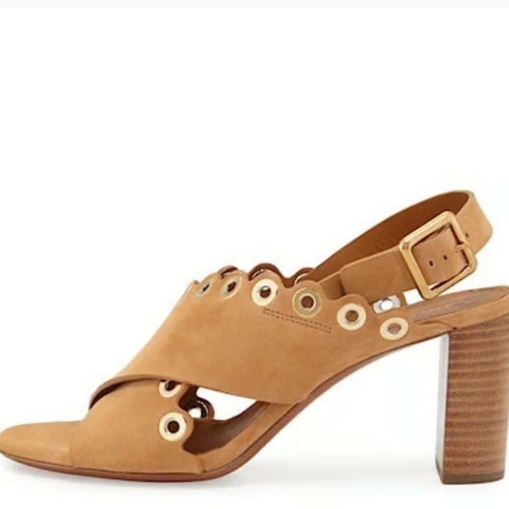 Chloe Tan Slingback Sandals with Cutout Design - Picture 1 of 10